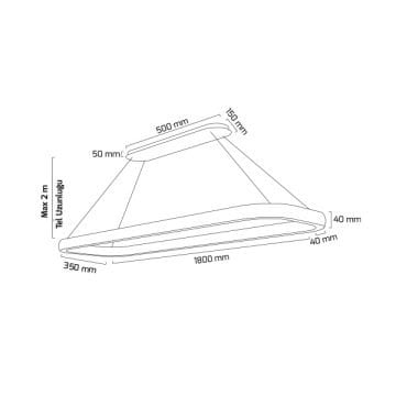 GOYA GY 8262-35x180 Siyah/Beyaz Kasa 150 Watt 35x180 cm Dekoratif Lineer Avize