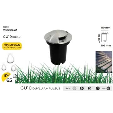 MOLLED MOL9042 220 Volt Çift Yönlü Yere Gömme LED Armatür - Paslanmaz Çeik Çerçeveli - GU10 Duylu - IP65