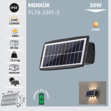 NOAS YL74-3301-S 30 Watt Çift Yönlü Solar LED Aplik