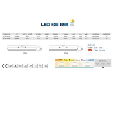 Braytron BD60-00681 18 Watt 60 cm LED Magnet Armatür - 3 Işık Renkli - Beyaz (6500K) + IIık Beyaz (4000K) + Gün Işığı (3000K)(Kopya)