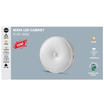 NOAS YL05-5002 0.6 Watt Şarjşı, Sensörlü LED Dolap / Kabin Aydınlatması - Gün Işığı (3200K)