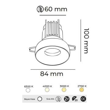 MOLLED MOL4176M Triac Dimli 10 Watt Beyaz Kasa Sıva Altı Yuvarlak LED Spot