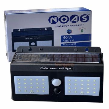 NOAS YL84-4001-S PLÜTON 40 Watt Siyah Sensörlü Solar Aplik - Beyaz Işık (6500K)