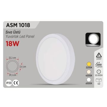 YCL ASM 1018 18 Watt Sıva Üstü Yuvarlak LED Panel