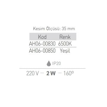 ACK AH06-00850 2 Watt Mini LED Spot - Yeşil Işık