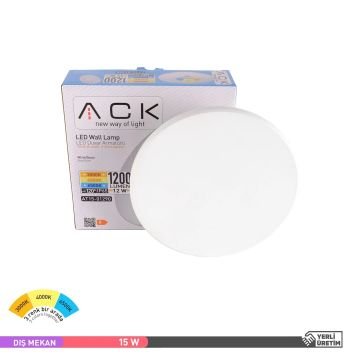 ACK AT15-01890 18 Watt Beyaz Dış Mekan Yuvarlak LED Aplik - 3 Işık Renkli (Beyaz + Ilık Beyaz + Gün Işığı) - IP65