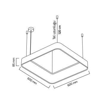 GOYA GY 8120-60 Siyah/Beyaz Kasa 36 Watt 60x60 cm Kare Halka Lineer Avize