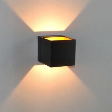 JUPITER LW468 S&A 2x3 Watt Siyah-Gold Çift Yönlü LED Küp Aplik - Metal - Gün Işığı (3000K)