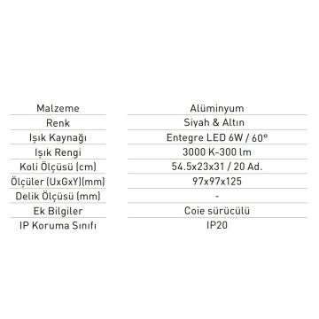 JUPITER LW468 S&A 2x3 Watt Siyah-Gold Çift Yönlü Dış Mekan LED Aplik - Gün Işığı (3000K)