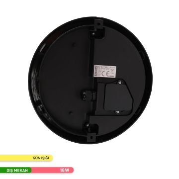 ACK AT10-71801 18 Watt Siyah Dış Mekan Yuvarlak LED Aplik - Gün Işığı (3000K) - IP54