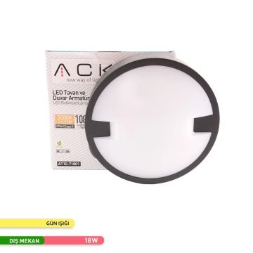 ACK AT10-71801 18 Watt Siyah Dış Mekan Yuvarlak LED Aplik - Gün Işığı (3000K) - IP54
