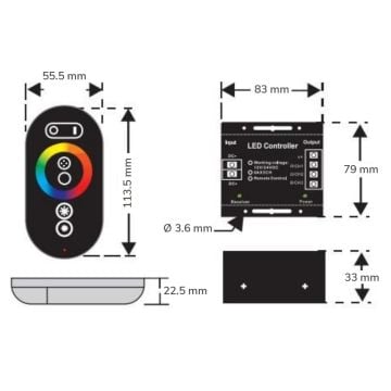 HI-LED 12-24 Volt 30 Amper 18 Renk Modlu 3 Kanallı Dokunmatik RGB Kumandası - RF (Radyo Frekanslı) - CUIL.X001