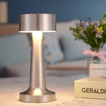 HELIOS HS 8106 Şarjlı, Dimli, Dokunmatik Krom LED Masa Lambası - 3 Işık Renkli (Beyaz + Ilık Beyaz + Gün Işığı)