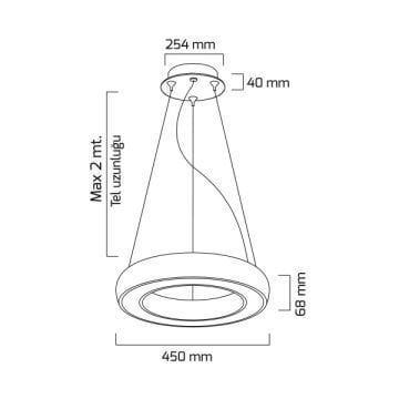 GOYA GY 8122-45 Siyah/Beyaz Kasa 41 Watt 45 cm Halka Lineer Avize