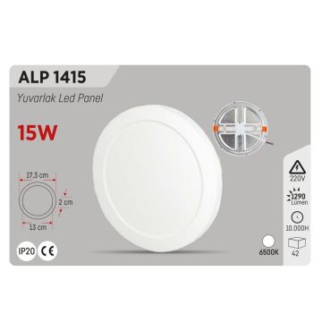 YCL ALP 1415 15 Watt Sıva Altı Ayarlanabilir Yuvarlak LED Panel - Beyaz Işık (6500K)