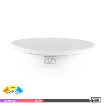 ACK AT15-01590 15 Watt Beyaz Dış Mekan Yuvarlak LED Aplik - 3 Işık Renkli (Beyaz + Ilık Beyaz + Gün Işığı) - IP65