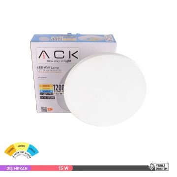 ACK AT15-01590 15 Watt Beyaz Dış Mekan Yuvarlak LED Aplik - 3 Işık Renkli (Beyaz + Ilık Beyaz + Gün Işığı) - IP65