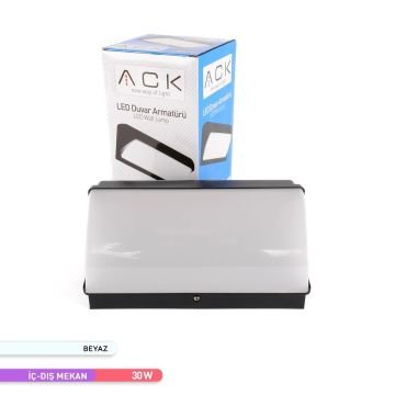 ACK AH07-06430 30 Watt Siyah Dış Mekan LED Aplik - Beyaz Işık (6500K) - IP65