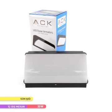 ACK AH07-06400 30 Watt Siyah Dış Mekan LED Aplik - Gün Işığı (3000K) - IP65