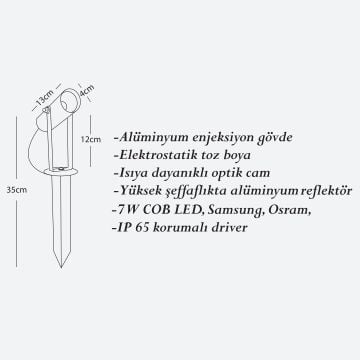 CreaLight CL-KS-105 7 Watt Kazıklı Çim Armatürü - SAMSUNG/OSRAM LED - Metal - IP65 - Gün Işığı (3000K)