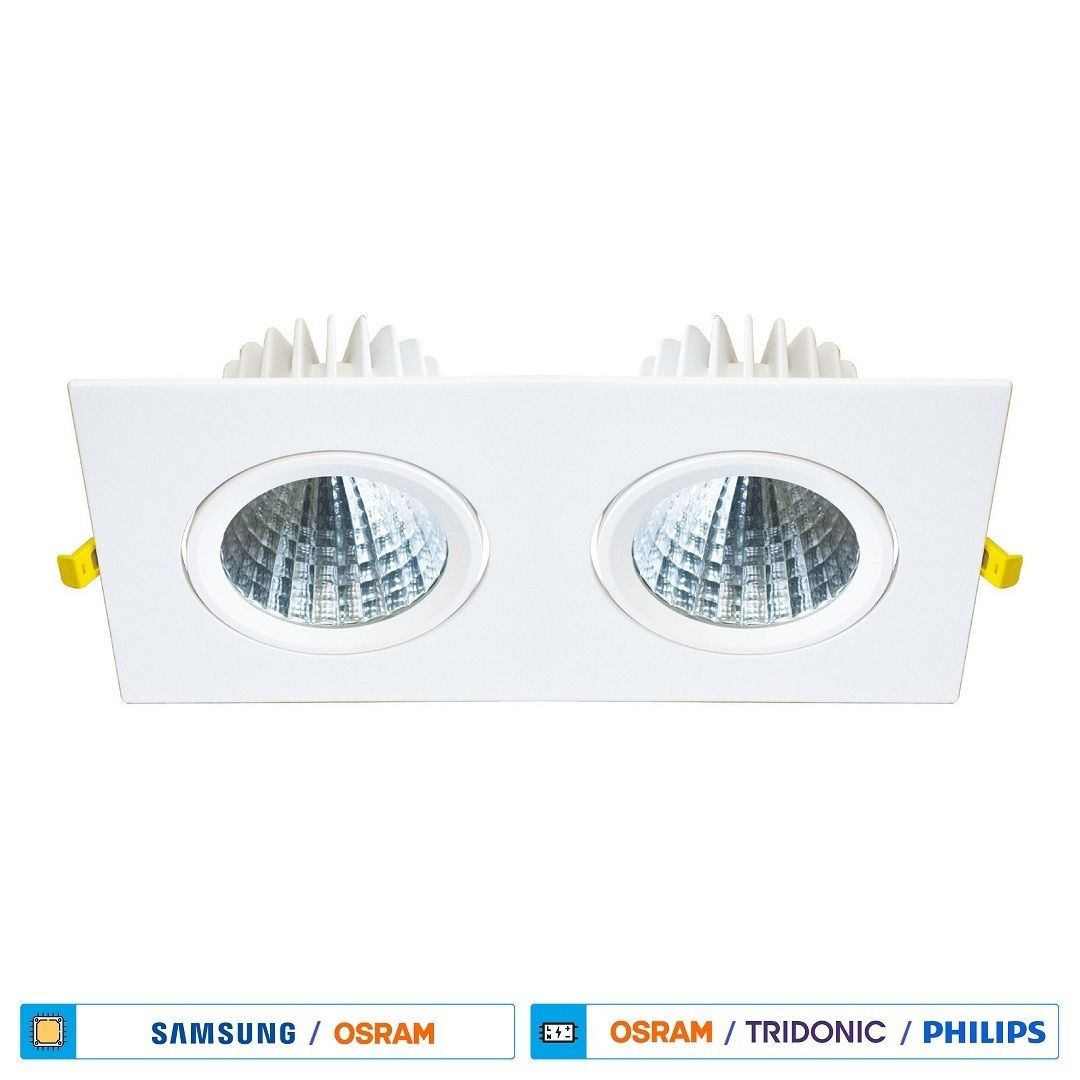 ACK AH03-07130 2x30 Watt Sıva Altı İkili LED Mağaza Spotu -(Beyaz Işık (6500K) [SAMSUN/OSRAM LED & OSRAM/PHILIPS Driver]