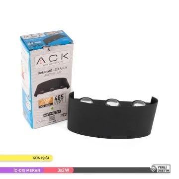 ACK AH07-07201 6 Watt Siyah Çift Yönlü Dış Mekan LED Aplik - Gün Işığı (3000K) - IP54 - Metal Gövde