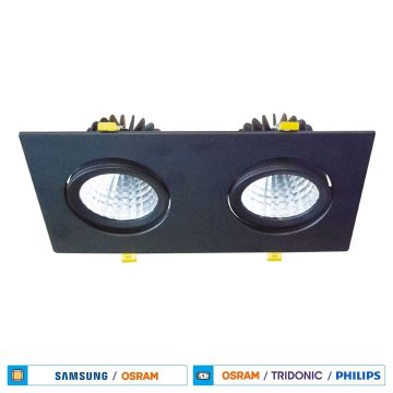 ACK AH03-07101 2x30 Watt Siyah Kasa Sıva Altı İkili LED Mağaza Spotu - Gün Işığı (3000K) [SAMSUN/OSRAM LED & OSRAM/PHILIPS Driver]