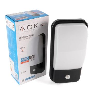 ACK AH07-05431 20 Watt Sensörlü Siyah Dış Mekan LED Aplik - Beyaz Işık (6500K) - IP44