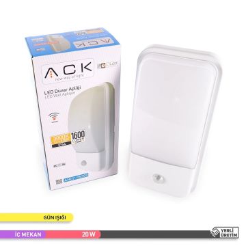 ACK AH07-05300 20 Watt Sensörlü Beyaz Dış Mekan LED Aplik - Gün Işığı (3000K) - IP44