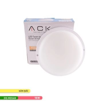 ACK AT10-01800 18 Watt Beyaz Dış Mekan Yuvarlak LED Aplik - Gün Işığı (3000K) - IP54