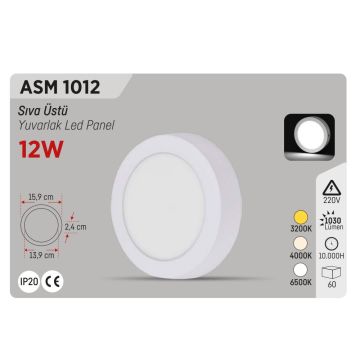 YCL ASM 1012 12 Watt Sıva Üstü Yuvarlak LED Panel