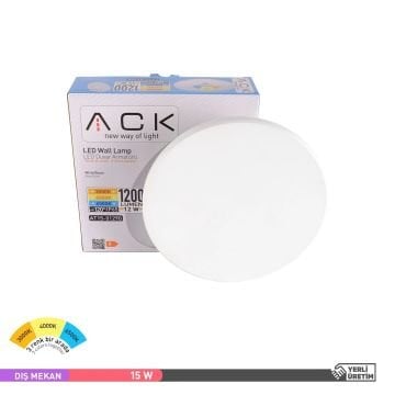 ACK AT15-01290 12 Watt Beyaz Dış Mekan Yuvarlak LED Aplik - 3 Işık Renkli (Beyaz + Ilık Beyaz + Gün Işığı) - IP65