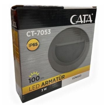 CATA CT-7053 3 Watt Antrasit Sıva Üstü Yuvarlak Dış Mekan LED Merdiven Armatürü - Ilık Beyaz (4000K)
