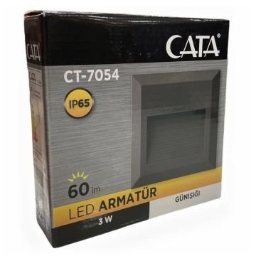 CATA CT-7054 3 Watt Antrasit Sıva Üstü Kare Dış Mekan LED Merdiven Armatürü - Ilık Beyaz (4000K)