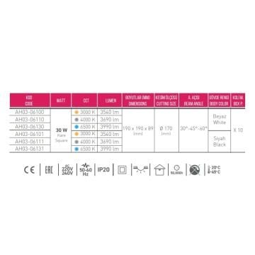 CreaLight AH03-06110 30 Watt Sıva Altı Kare LED Mağaza Spotu - Ilık Beyaz (4000K) [SAMSUNG/OSRAM LED & OSRAM/PHILIPS Driver]