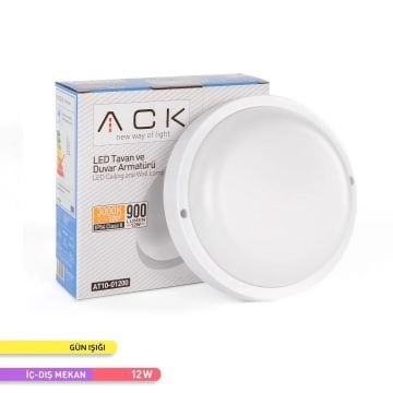 ACK AT10-01200 12 Watt Beyaz Dış Mekan Yuvarlak LED Aplik - Gün Işığı (3000K) - IP54
