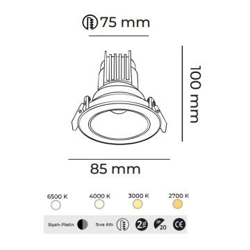 MOLLED MOL4143M Triac Dimli 10 Watt Siyah-Krom Sıva Altı Yuvarlak LED Spot