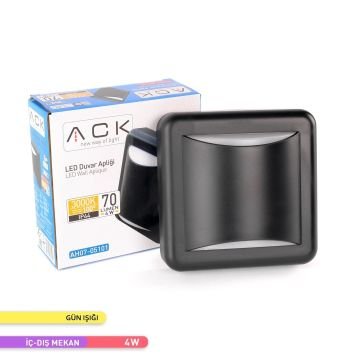ACK AH07-05101 4 Watt Siyah Dış Mekan LED Aplik - Gün Işığı (3000K) - IP44 - PC Gövde