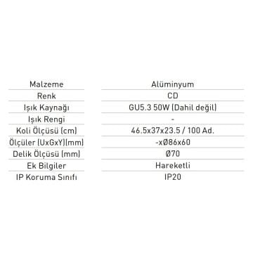 JUPITER JH622 CD Krom Sıva Altı Yuvarlak Spot Kasası - Metal