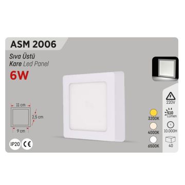 YCL ASM 2006 6 Watt Sıva Üstü Kare LED Panel