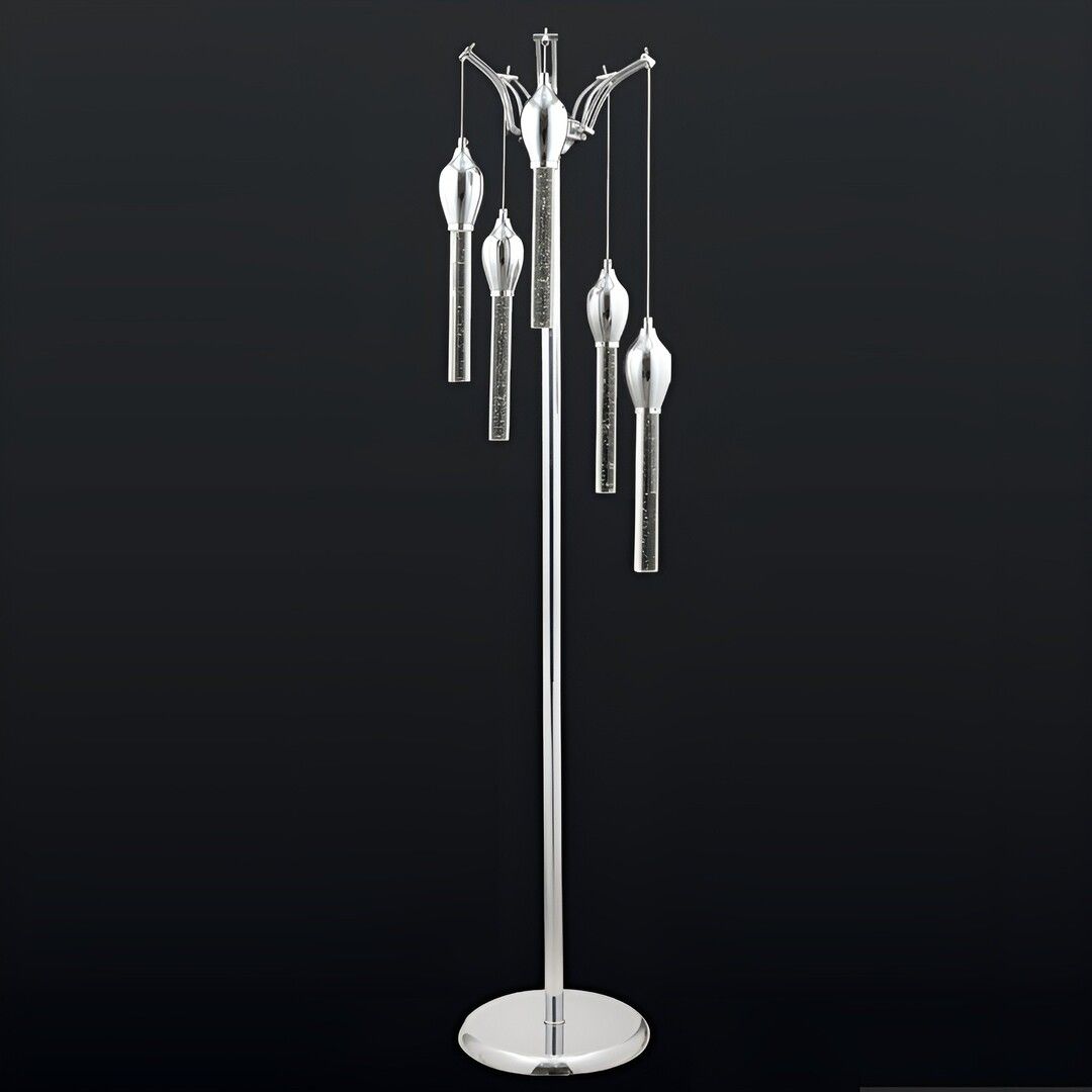 CL-520-5 5x3 Watt Gold/Krom Modern LED Lambader - Ilık Beyaz (4000K) - Çap 30 cm - Yükseklik 155 cm
