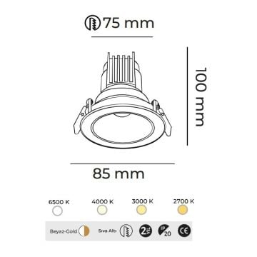 MOLLED MOL4138M Triac Dimli 10 Watt Beyaz-Gold Sıva Altı Yuvarlak LED Spot