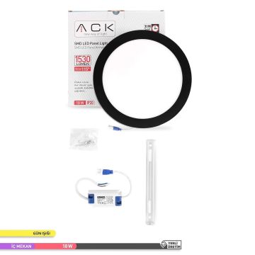 ACK AP03-01801 18 Watt Siyah Kasa Sıva Üstü Yuvarlak LED Panel - OSRAM LED - Gün Işığı (3000K)