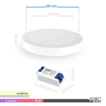 ACK AP03-02410 24 Watt Sıva Üstü Yuvarlak LED Panel - OSRAM LED - Ilık Beyaz (4000K)