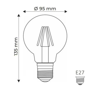 HELIOS HS 2061 6 Watt Şeffaf Camlı G95 Rustik LED Ampul - Beyaz Işık (6500K)