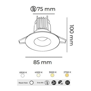 MOLLED MOL1608YM Triac Dimli 12 Watt Beyaz Kasa Sıva Altı Yuvarlak LED Spot