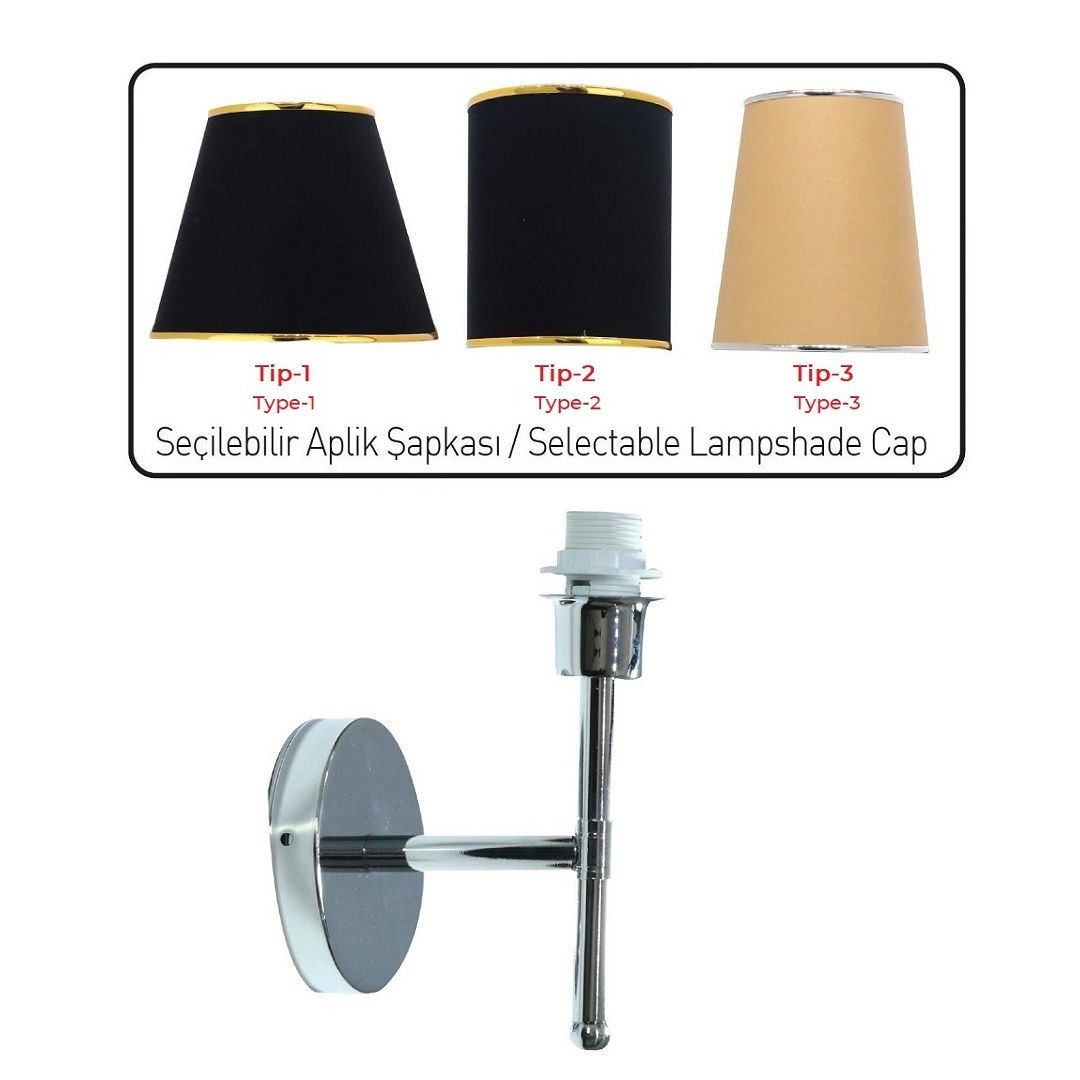 CreaLight AH19-00374 Abajur Başlıklı Krom Aplik