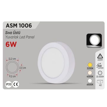 YCL ASM 1006 6 Watt Sıva Üstü Yuvarlak LED Panel