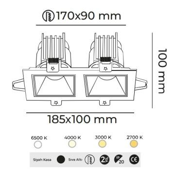 MOLLED MOL4158M 2x8 Watt Siyah Sıva Altı İkili LED Spot (SAMSUNG/OSRAM/PHILIPS LED & EAGLERISE/PHILIPS/LIFUD Driver)