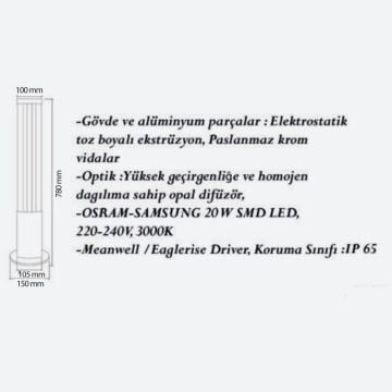 CreaLight CL-B-110 3x7 Watt 57 cm LED Bollard Armatür - Metal Gövde - SAMSUNG/OSRAM LED & MEAN WELL/EAGLERISE Driver - IP65 - Gün Işığı (3000K)